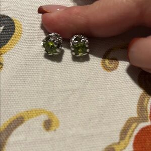Elegant Silver and Green Stud Earrings